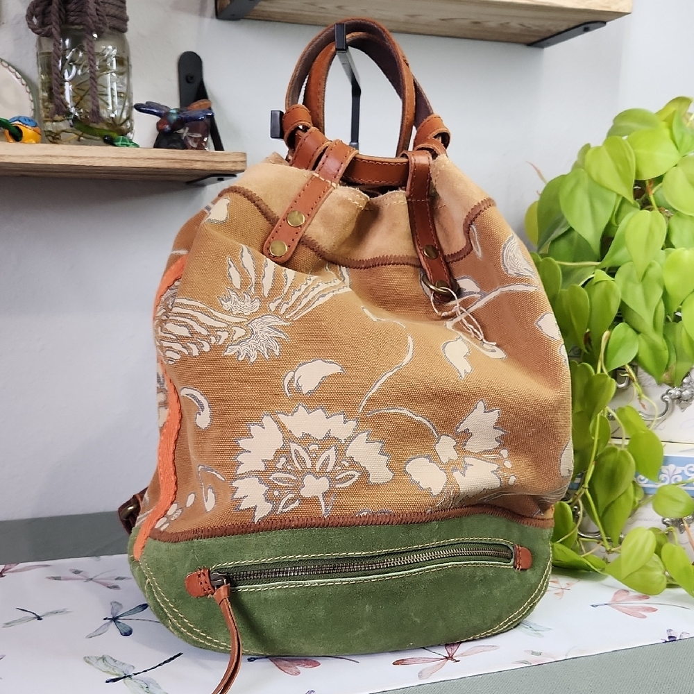 Lucky Brand Large Floral Canvas and Leather Backpack